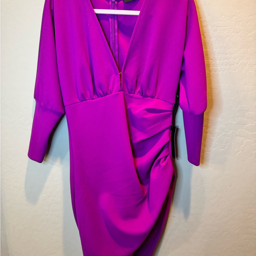 Midi V-Neck Draped Midi Dress in Fuchsia